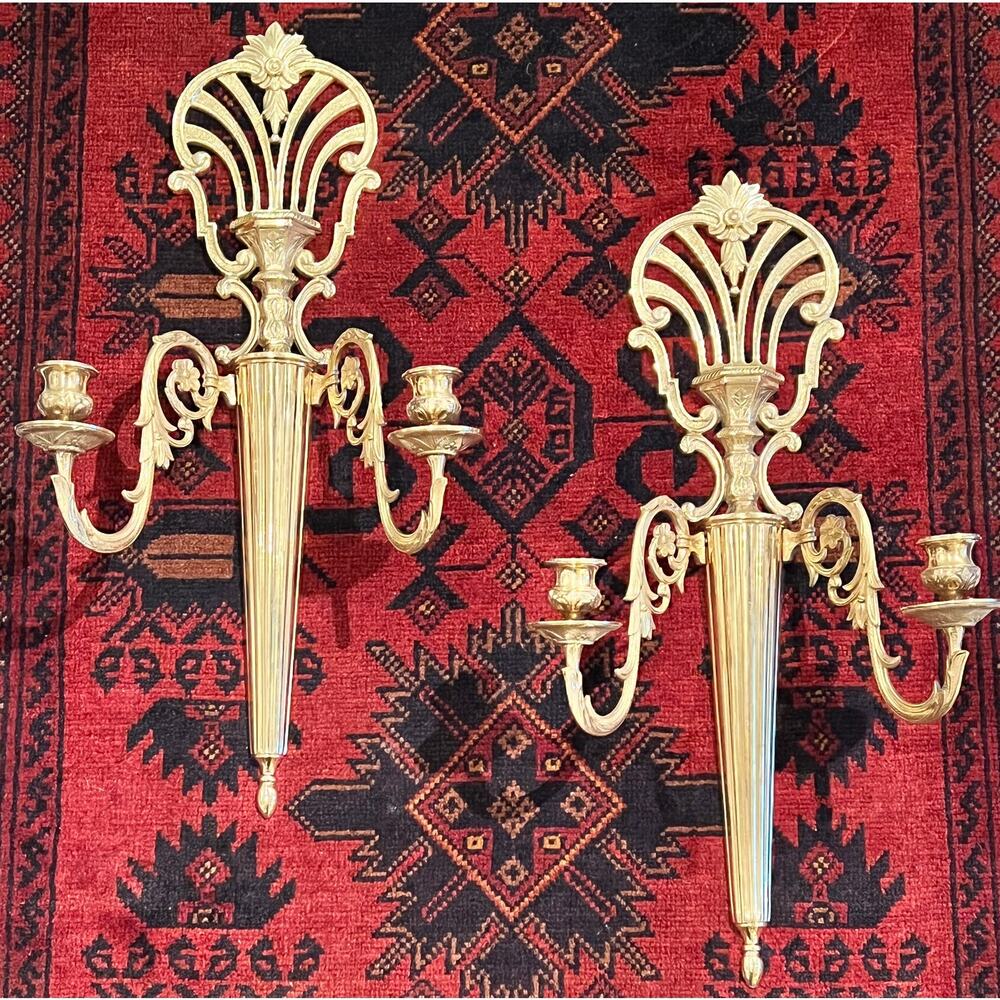 Hollywood Regency Candlestick Holder Sconce Set Empire Style Elegant Candelabras